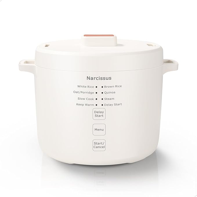 Narcissus 3.5-Cup Rice Cooker for 1-3 People, Multifunctional for Rice, Oatmeal, Quinoa - Slow Cook, Steam, Cook Rice & Steam Dish Together, White