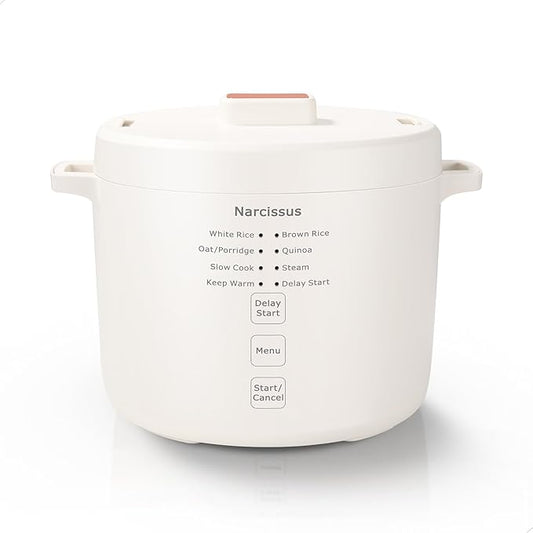 Narcissus 3.5-Cup Rice Cooker for 1-3 People, Multifunctional for Rice, Oatmeal, Quinoa - Slow Cook, Steam, Cook Rice & Steam Dish Together, White