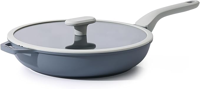 Nonstick Ceramic Frying Pan with Lid, Non Toxic Skillet, Healthy Egg & Omelet & Chef's Pan, PTFE PFOA & PFAS Free, Induction Compatible (12Inch W/L)