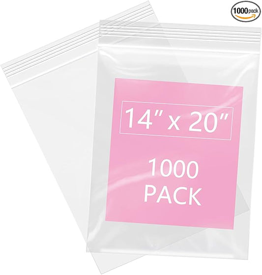 iMailer - 1000 Pcs- 14" x 20" Large Zip Bags for Storage - Reclosable Plastic Zip Poly Bags for Clothing, T-Shirts, Pants