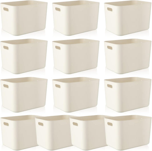 Zopeal Plastic Storage Bins 10 Pcs White Pantry Organizer Bins Small Baskets Storage Containers for Home Kitchen (14 x 10.5 x 9.5 Inch)
