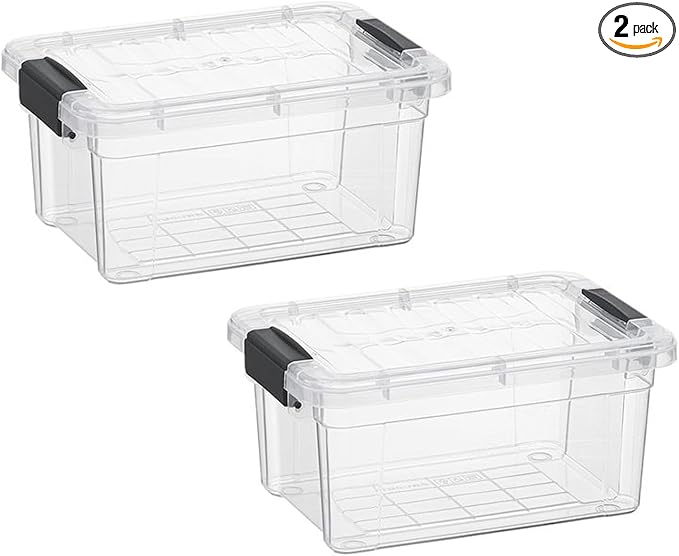 Superio Clear Storage Boxes with Lids, 2 Quart Plastic Container Bins for Organizing, Stackable Crates, BPA Free, Non Toxic, Odor Free, Organizers for Home, Office, School, and Dorm