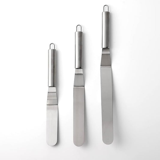Cake Spatula Set – 6", 8", 10" Stainless Steel Offset & Straight Icing Spatulas for Cake Decorating and Frosting (Curved)