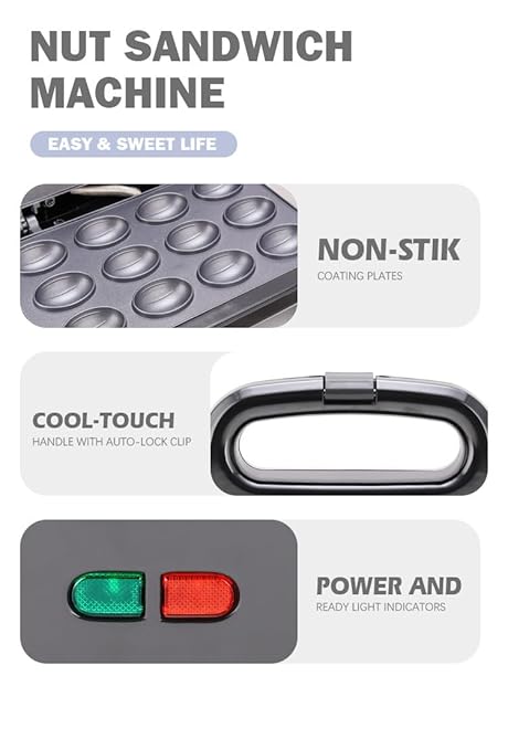 Walnut Cookie Maker 12 Holes Mold Maker Electric Walnut Cake Maker Mini Nut Waffle Bread Machine Sandwich Iron,Toaster Baking Breakfast Pan
