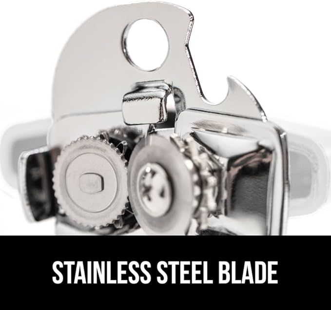 GORILLA GRIP Heavy Duty Stainless Steel Smooth Edge Manual Can Opener and Bottle Openers, Soft Comfortable Handle, Oversized Handheld Turn Knob, US Designed Multifunctional Kitchen Tool, White