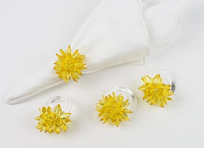 Fennco Styles Crystal Design Collection Napkin Rings - Set of 4 (Yellow, 2"x2")