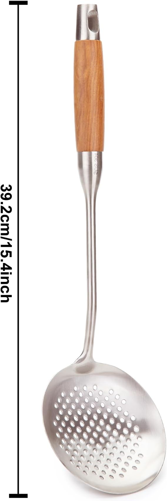 FJNATINH Skimmer Ladle, 15.4inches spatula for wok, 304 Stainless Steel wok spatula,Wooden Handle