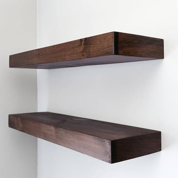 Modern Floating Shelves 3 Inches Thick for Wall, Wide Shelves for Kitchen, Living Room, Bedroom, and Bathroom, Natural Pine Wood, Rustic Wooden Shelf, (Set of 2) (Provincial, 60Lx3Hx6D)