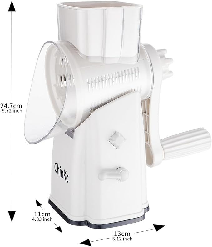 Rotary Cheese Grater Shredder - Upgraded 5 in 1 Cheese Grater with Handle and Strong Suction Base, Multi-purpose Julienne Slicer Ice Shaver Nuts Grinder for Ice, Vegetables, Fruit, Nuts
