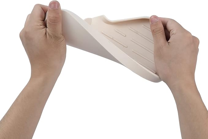 Silicone Bathroom Soap Dishes with Drain Spout-Bathroom and Kitchen Sink Organizer,Sponge Holder,Dish Soap Tray,Perfect for Dispenser,Scrubber,Bottle,Cup on Sink or Counter-Tapioca 9.6"×5.3"