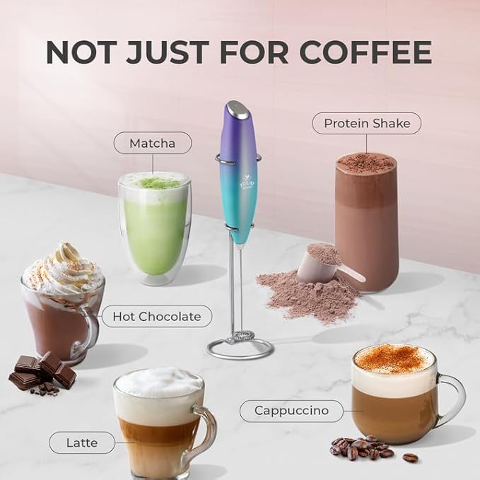 Zulay Kitchen Powerful Milk Frother Wand With 4 AA Duracell Batteries - Ultra Fast Handheld Drink Mixer - Electric Whisk Foam Maker for Coffee, Lattes, Cappuccino, Matcha & Creamer