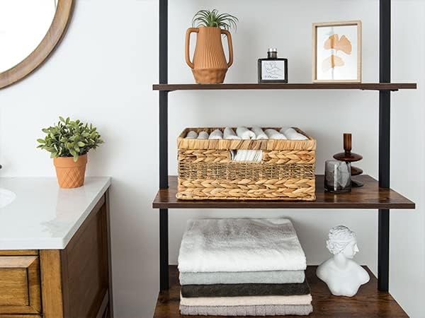 StorageWorks Large Rectangular Wicker Basket, Water Hyacinth and Seagrass Storage Basket with Built-in Handles, 1 Pack