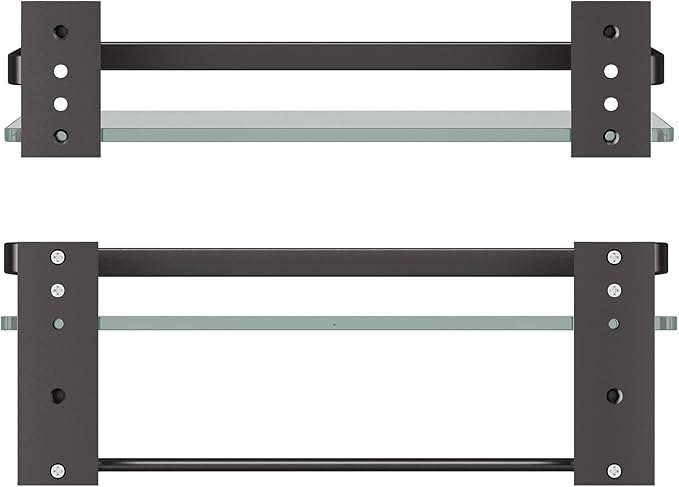 Danpoo Bathroom Shelves Wall Mounted, Clear Tempered Glass Shelf with Towel Bar, Hand Towel Holder(Matte Black)