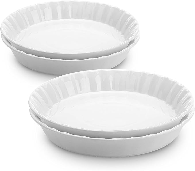 BTAT- Ceramic Pie Dish, 4 Pcs, 10.5" and 9.5", White Pie Pans for Baking, Deep Dish Pie Plate, Deep Dish Pie Pan, Deep Pie Dish for Baking, Pie Plates for Baking, Deep Pie Dish, Pie Baking Dish