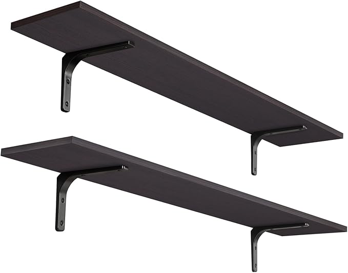 DINZI LVJ Long Wall Shelves, 47.3Inch Wall Mounted Shelves Set of 2, Extra Large Wall Storage Ledges with Sturdy Metal Brackets for Living Room, Bathroom, Bedroom, Kitchen, Espresso