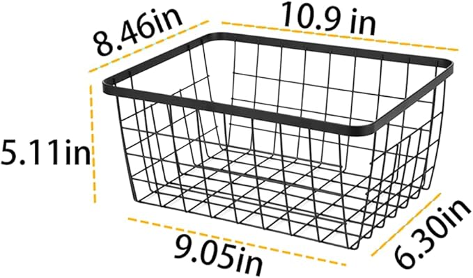 Kitchen Metal Wire Baskets with Handles Food Storage Organizer, Household Refrigerator for Cabinets,Pantry,Bathroom,Black,2 Pack