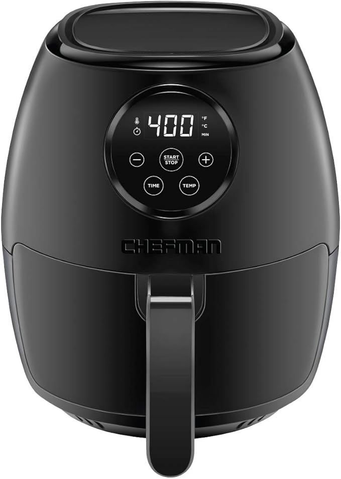 CHEFMAN Small Air Fryer Healthy Cooking, 3.6 Qt, User Friendly, Nonstick, Digital Touch Screen, Dishwasher Safe Basket, w/ 60 Minute Timer & Auto Shutoff, Matte Black, Cookbook Included