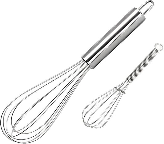 10 inch Stainless Steel Whisk, 5 inches for mixing small amounts of liquids, milkshakes, coffee, juice, etc. 2-piece set (buy 10 inches and get 5 inches as a gift) silver