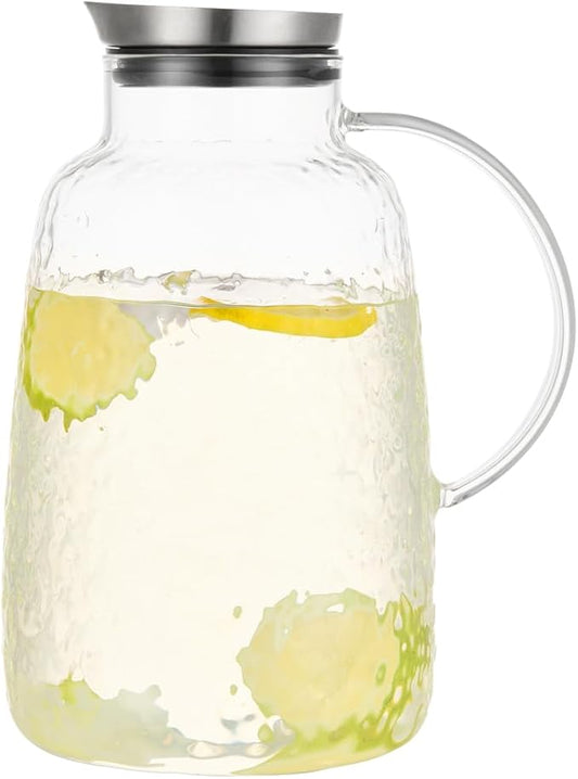 Purefold Glass Pitcher, 110 oz Water Large Pitcher with Lid, Heat Resistant Borosilicate Jug for Iced Tea, Juice, Milk, Cold or Hot Beveragesr Easy Clean