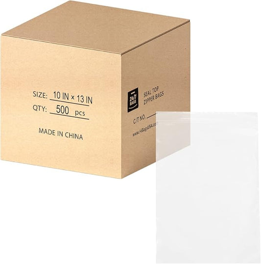 10" X 13" (500 Bags) 2 Mil Clear Reclosable Zip Plastic Poly Bags with Resealable Lock Seal Zipper