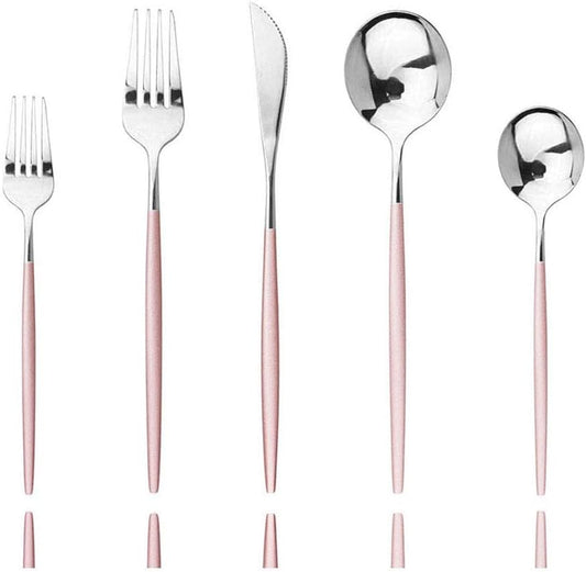 Pink Silver Silverware Set, JASHII 30-Piece Stainless Steel Satin Finish Flatware Set, Kitchen Utensil Set, Mirror Polished Tableware Cutlery Set for Home and Restaurant, Dishwasher Safe