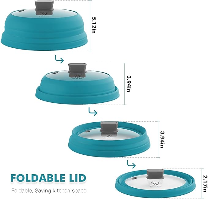 Microwave Splatter Cover Glass Cover Splatter Guard Lid with Collapsible Silicone for Food Cover Plate Cover 10.8 inch Blue