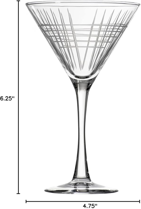 Rolf Glass Matchstick Martini Glass - Set of 4 Stemmed 10 Ounce Martini Glasses - Lead-Free Glass - Diamond-Wheel Engraved Cocktail Glasses - US Made