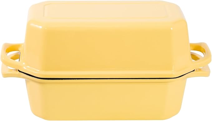 Bread Pan Cast Iron Loaf Pan with Lid Bread Loaf Pan 9x5 Inch Loaf Pan Enameled Cast Iron Sourdough Loaf Pan, Yellow