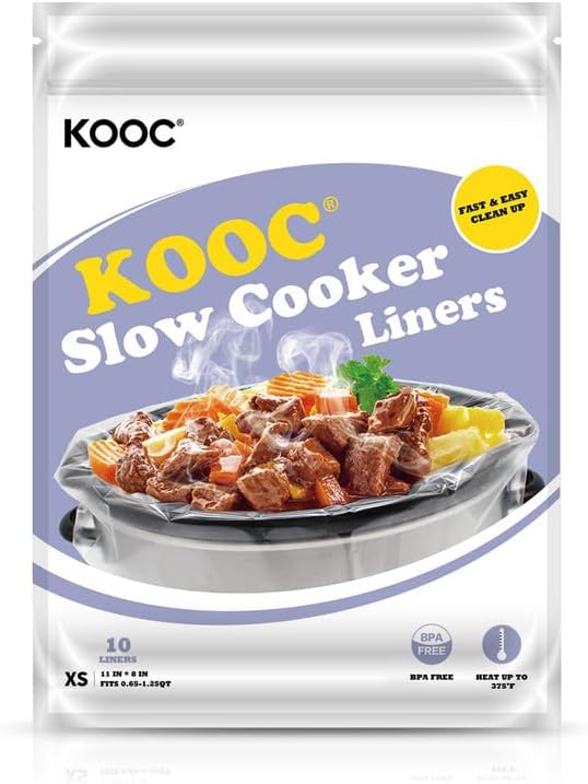 KOOC Slow Cooker Liners 8"x11" 10 Count Mini Size Disposable Pot Liners Cooking Bags Fit 0.65 qt to 1.25 qt Pot BPA Free Fresh Locking Seal Design