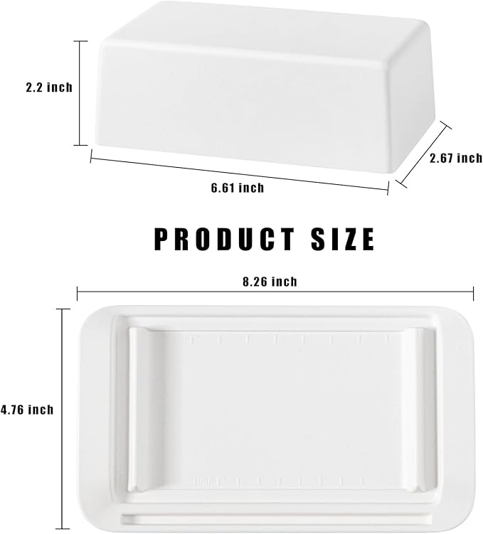 Butter Dish with Lid, Large Butter Dish with Lid for Countertop, Built-in Knife Slot Butter Keeper for Kitchen or Fridge, Bamboo Fiber Butter Tray, Butter Holder for 2 Sticks(White, Large)