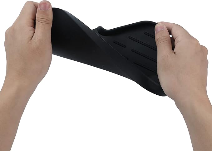 Silicone Bathroom Soap Dishes with Drain Spout-Bathroom and Kitchen Sink Organizer,Sponge Holder,Dish Soap Tray,Perfect for Dispenser,Scrubber,Bottle,Cup on Sink or Counter-Black 9.6"×5.3"