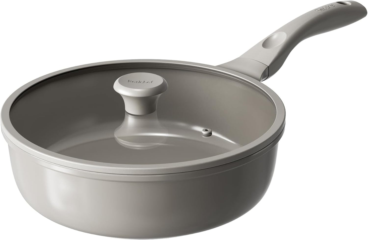 Redchef Deep Ceramic Frying Pan with Lid, Nonstick Saute Pan Cookware All Cooktop Compatibility, Stay-Cool Handles, PFOA Free, Healthy Coating, Tempered Glass Cover, Even Heat, Grey (3.7Qt, 10")