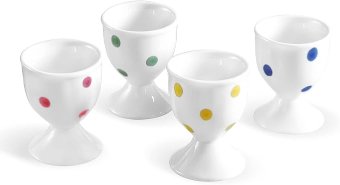 Cinf Ceramic Polka Dots Egg Cup Gift Set of 4 Porcelain Holder Breakfast Boiled Cooking Tools Stable Easy to Clean Childhood Memories Table Decoration Kitchen