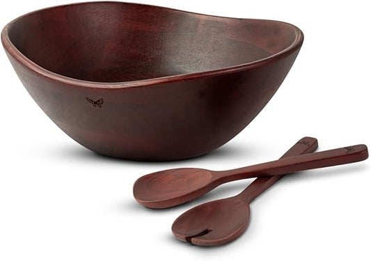 Melvvi Large Wooden Salad Bowl Set with 2 Small Bowls and 2 Serving Utensils | 12" & 6" Acacia Wood Bowls for Food | Great Gift for Kitchen & Dining (Natural Set of 5) (Royal Set of 3)