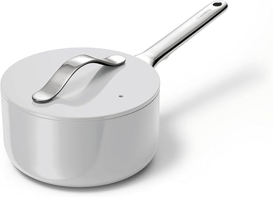 Caraway Nonstick Ceramic Sauce Pan with Lid (1.75 qt) - Non Toxic, PTFE & PFOA Free - Oven Safe & Compatible with All Stovetops (Gas, Electric & Induction) - Gray
