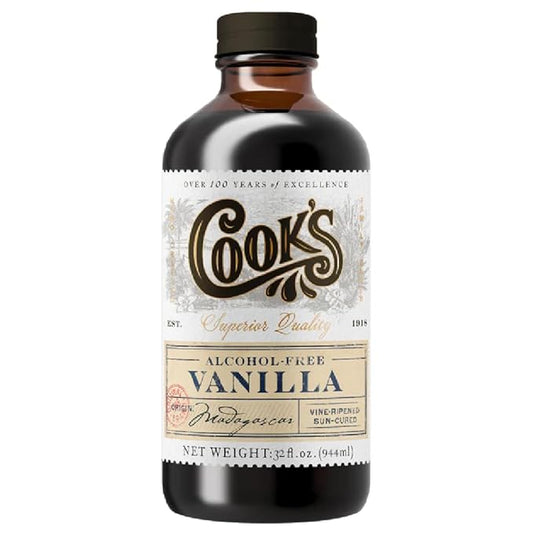 Cook's, Alcohol Free Pure Vanilla Flavoring, for Cooking, Baking, Desserts, Madagascar Vanilla Non-Alcoholic Extract Alternative, 32oz