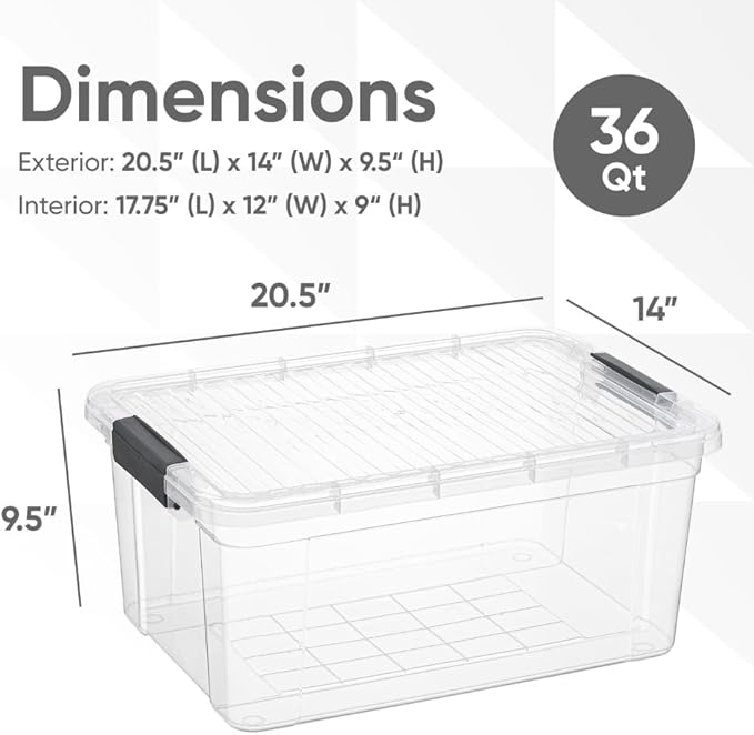 Superio Storage Bins with Lids, Clear Plastic Containers for Organizing, Stackable Totes, BPA Free, Odor Free, Organizer Boxes for Home, and Dorm (2 Pack, 36 Qt)