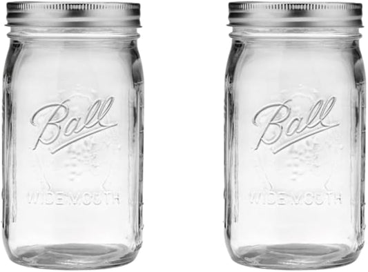 Ball Wide Mouth Glass Mason Jars with Lids and Bands, Used for Canning, Pickling, Juice, Jam, Jelly, Quart Size 32 Ounce (Pack of 2)