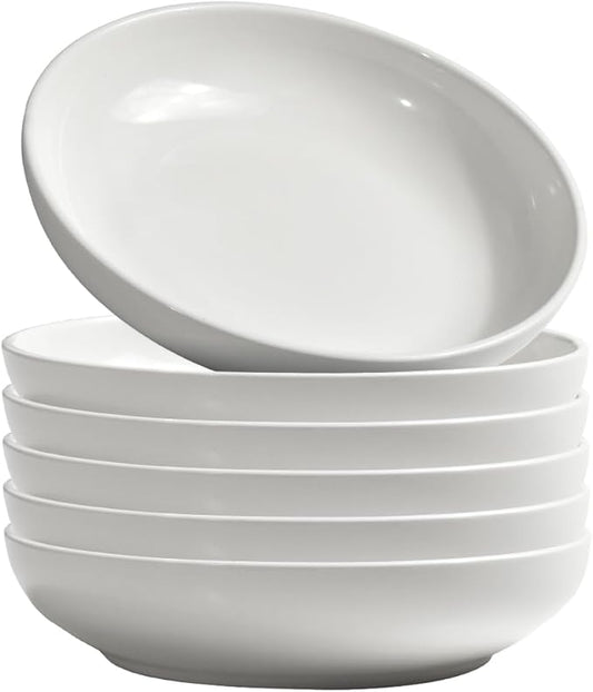 homEdge Pasta Bowls, 30 Ounces Porcelain Serving Bowls for Salad, Soup, Spaghetti, Pasta, Set of 6-White