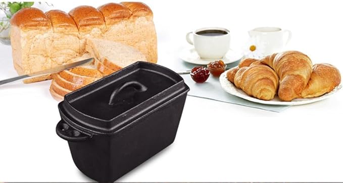 Cast Iron Loaf Oven Pan - 4.33"x4.92"x8.66" Durable Loaf Pans Rectangular Baking Pan with Banneton Bread Proofing Basket set for home baking (Bread Pan with Basket Kit, 2 QT)