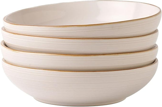 famiware Tempus 8.6'' Pasta Bowls Set of 4, 40 oz Bowls for Kitchen, Stoneware Deep Serving Bowls, Dishwasher & Microwave Safe Bowls for Cereal, Salad, Soup, Dessert etc - Antique White
