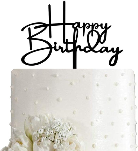 Happy Birthday Cake Topper for Birthday Party Decorations, Black Acrylic