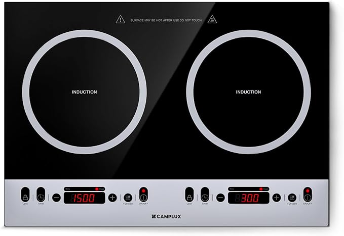 CAMPLUX RV Induction Cooktop 2 Burners 1800W, Electric Cooktop 120V Plug in, Portable Induction Stove with Sensor Touch, Timer, Safety Lock, Countertop/Built-in for RV, Mini Kitchen or Apartments