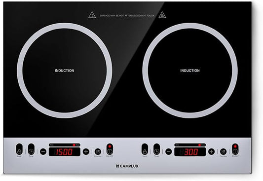 CAMPLUX RV Induction Cooktop 2 Burners 1800W, Electric Cooktop 120V Plug in, Portable Induction Stove with Sensor Touch, Timer, Safety Lock, Countertop/Built-in for RV, Mini Kitchen or Apartments
