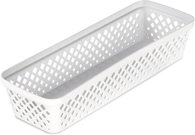 Glad Plastic Storage Basket Set - Multipurpose Drawer Trays, Kitchen Pantry Containers, and Bathroom Bins - 6 Pack Narrow Organizers, White