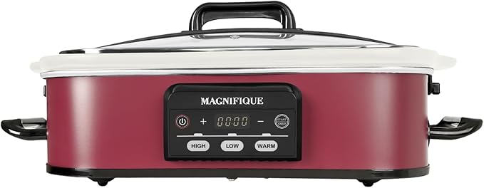 4 Quart Casserole Programmable Slow Cooker with Ceramic Baking Dish - Perfect Kitchen Small Appliance for Family Dinners, Oven Safe and Durable Bakeware for Lasagna, Roasts (Red)