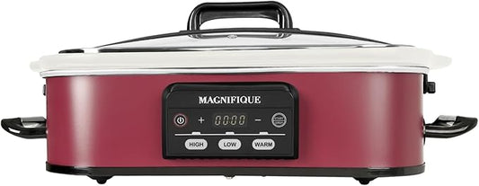 4 Quart Casserole Programmable Slow Cooker with Ceramic Baking Dish - Perfect Kitchen Small Appliance for Family Dinners, Oven Safe and Durable Bakeware for Lasagna, Roasts (Red)