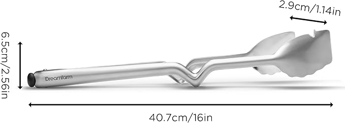 Dreamfarm BBQ Clongs Durable Barbecue Tongs with Click-Lock Open & Close, In-Built Sausage Prick & Cutter - 15" Stainless Steel
