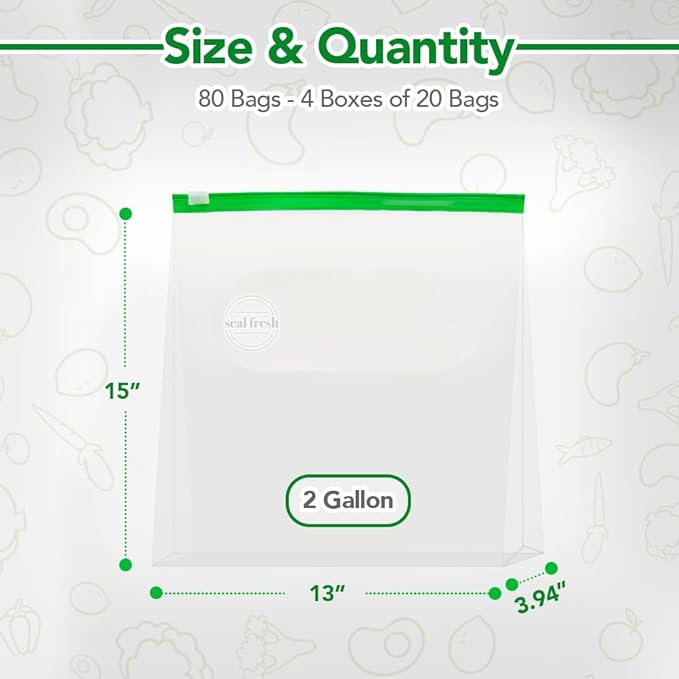 2 Gallon Slider Storage Bags 240 Pack — Jumbo Reusable Freezer Bags with Expandable Bottom, BPA Free, Microwave Safe, Clear Heavy Duty Bags