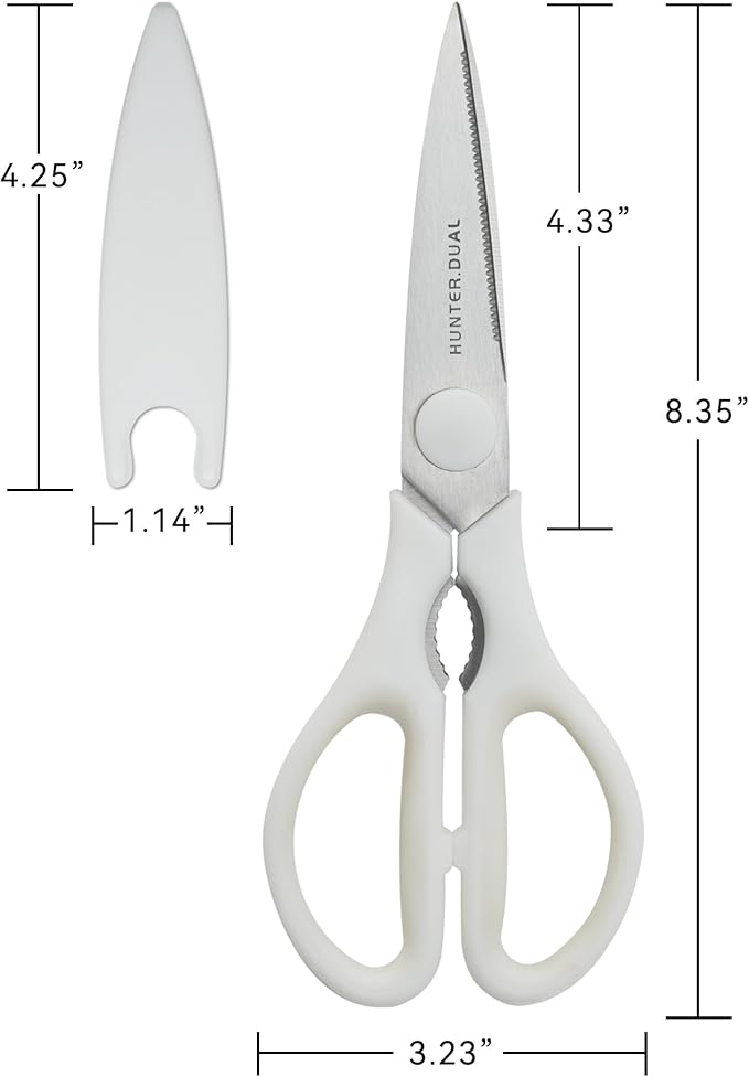 Kitchen Scissors for Food, HUNTER.DUAL Heavy Duty Come Apart Poultry Shears for Cooking, All Purpose for Cutting Chicken, Meat, Fish & Vegetables (White, 8.35 Inch)